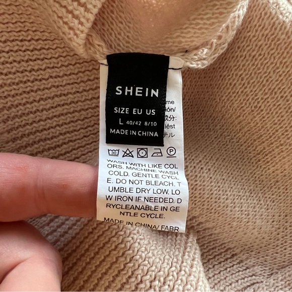 SHEIN Cream Statement Sleeve Mock Neck Sweater - Picture 6 of 6